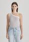 ONE SHOULDER RIB TANK, STONE / WHITE – LAST ONES