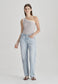 ONE SHOULDER RIB TANK, STONE / WHITE – LAST ONES