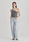 ONE SHOULDER RIB TANK, STORMY / WHITE