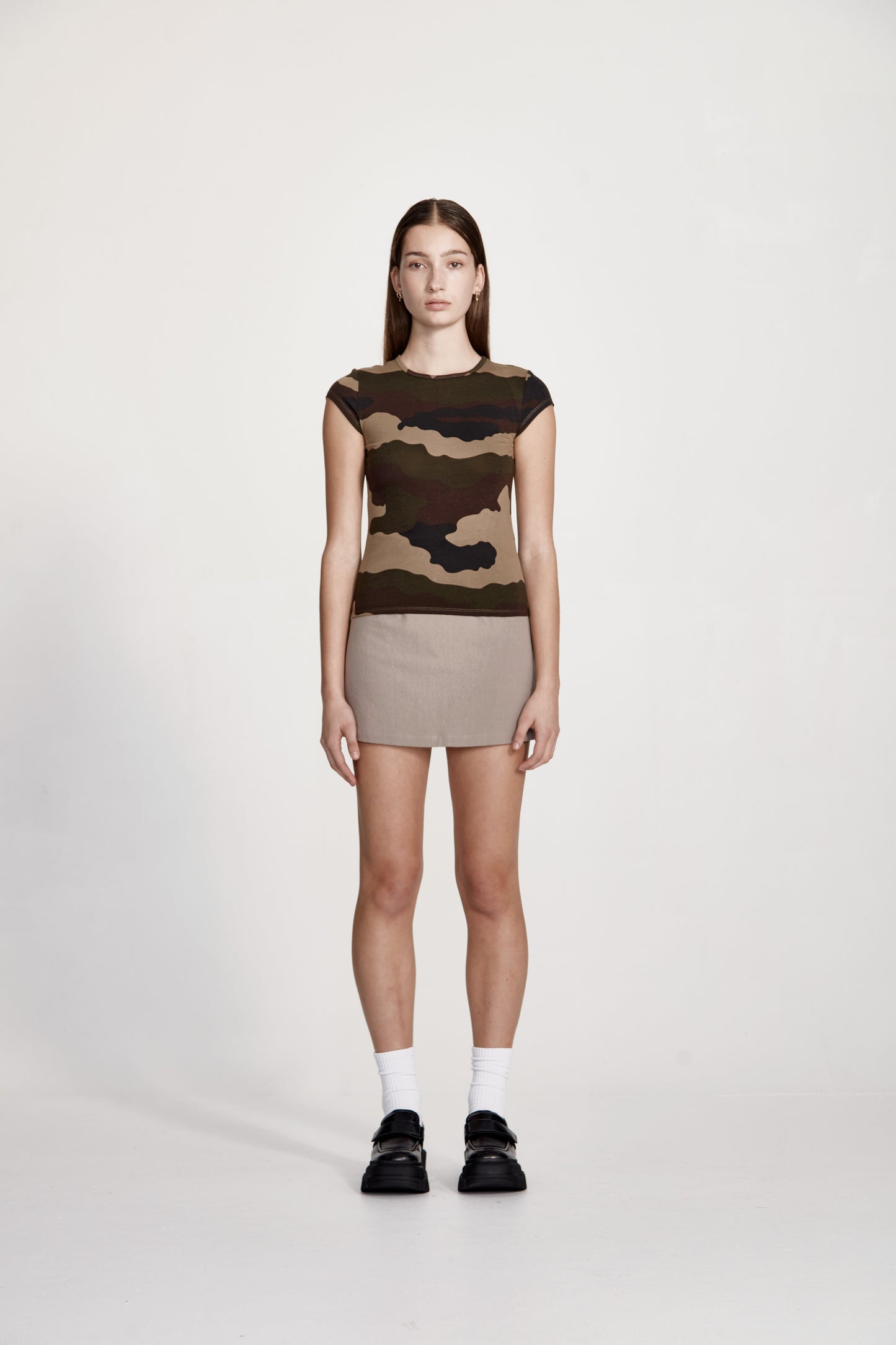 LINEN BLEND MINI SKIRT, SMOKE