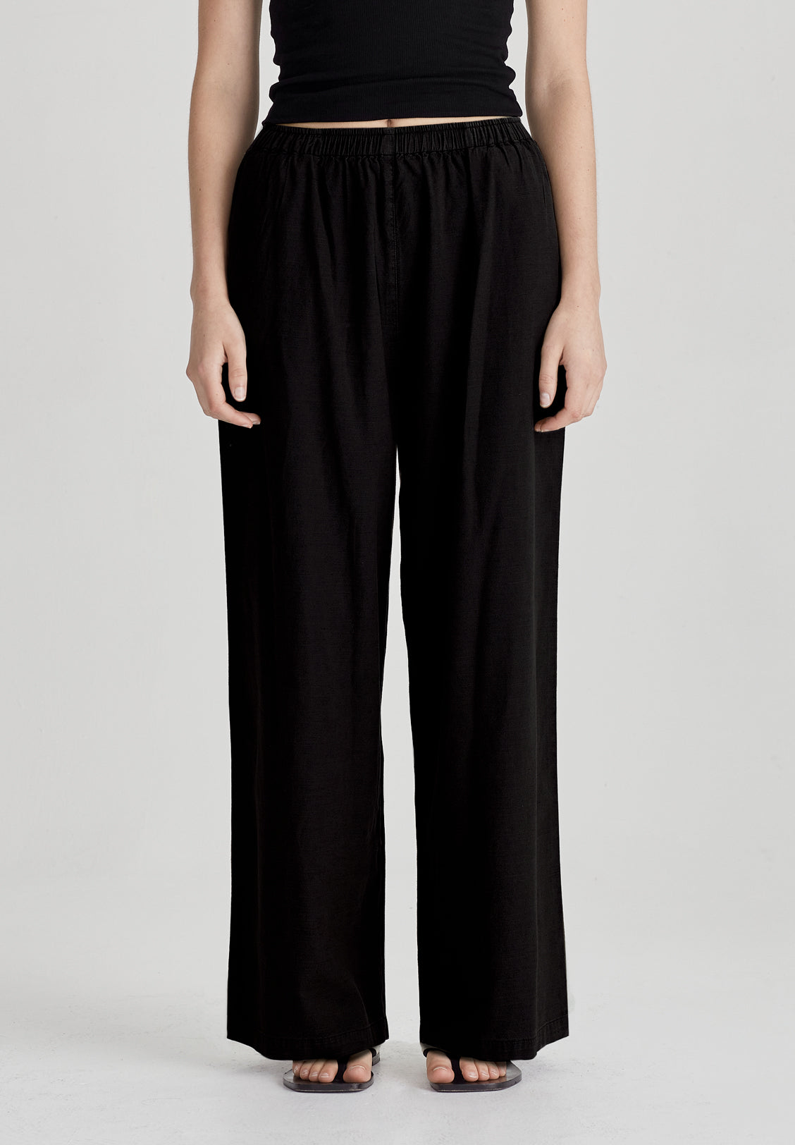 LINEN BLEND PULL ON PANT, BLACK – COMMONERS