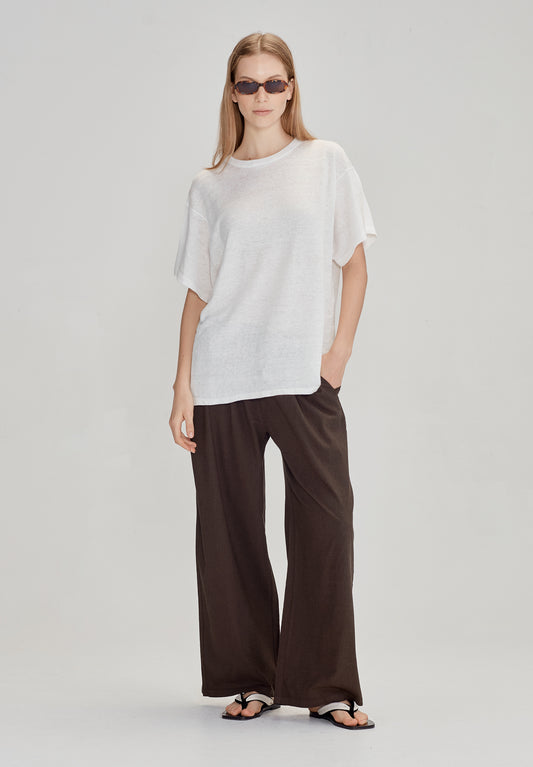 LINEN BLEND PULL ON PANT, COCOA