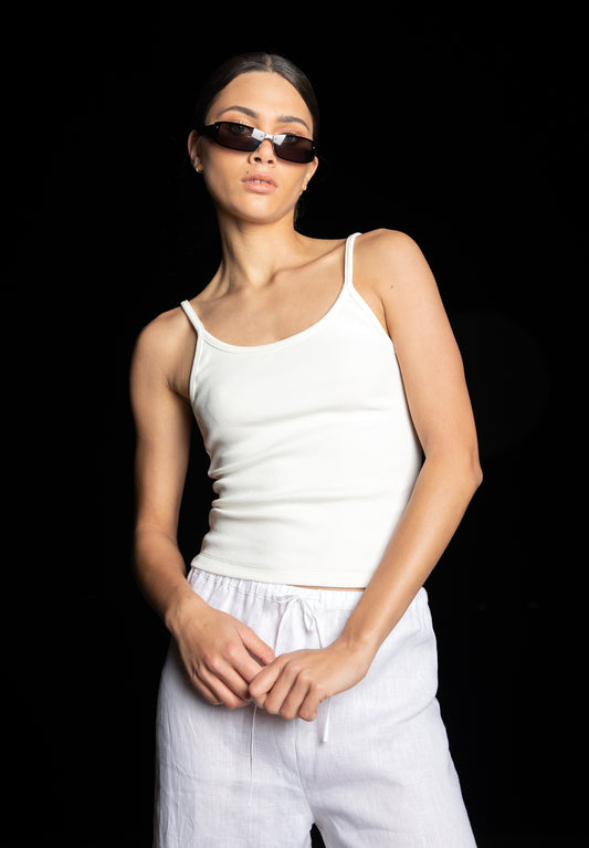 FITTED RIB CAMI, WHITE