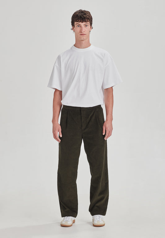 CORD PLEAT FRONT PANT, MOSS