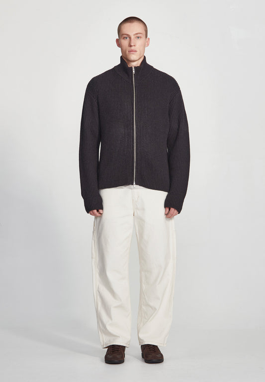 CHUNKY KNIT ZIP THROUGH, CHARCOAL