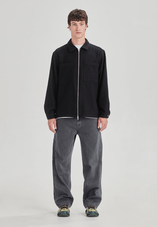 WOOL BLEND SHACKET, BLACK