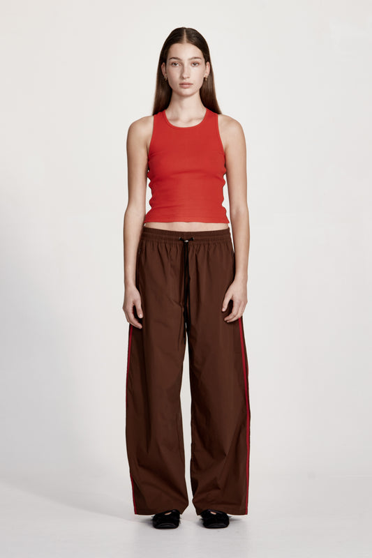 REC PANT, COCOA W RED