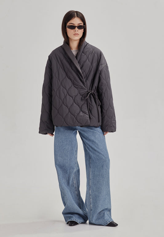 *PREORDER* QUILTED WRAP JACKET, CHARCOAL