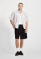PLEAT FRONT SHORT, BLACK