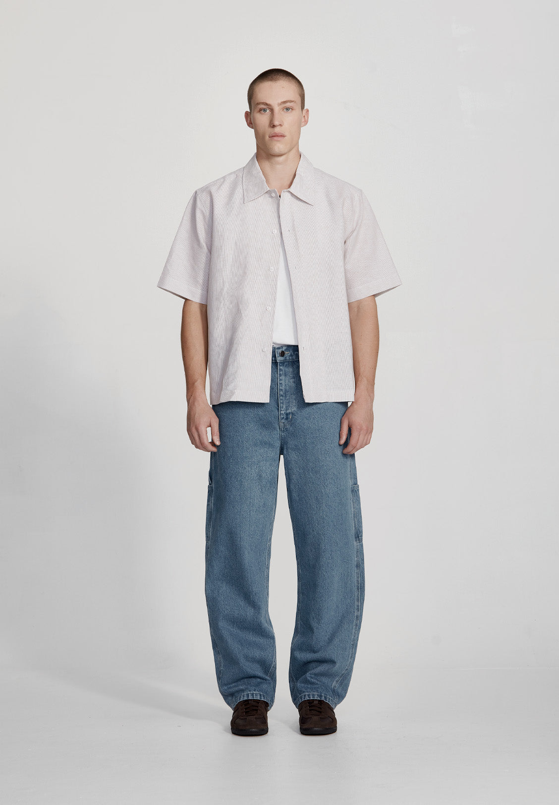 MENS BOX FIT SHIRT, TOBACCO STRIPE