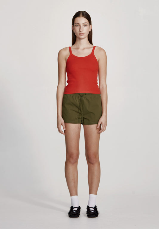 WOMENS REC TRACK SHORT, OLIVE