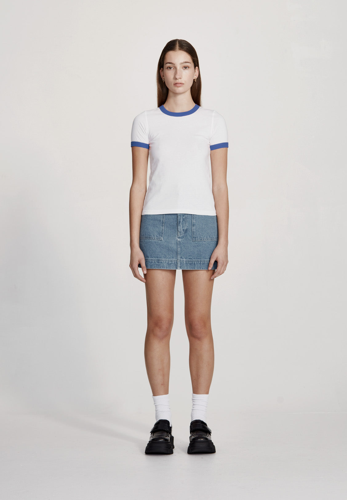 WOMENS RINGER TEE, WHITE WITH COLBOT
