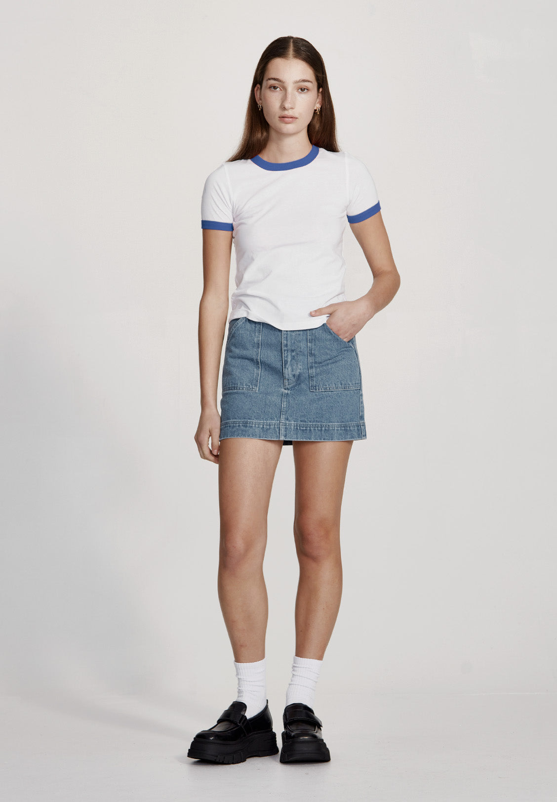 WOMENS RINGER TEE, WHITE WITH COLBOT