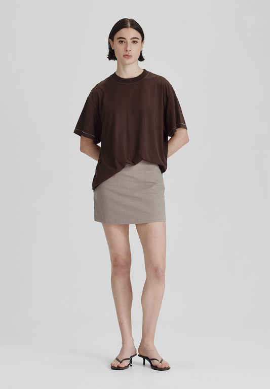 WOMENS BOY TEE, COCOA W WHITE STITCH