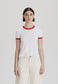 WOMENS RINGER TEE, WHITE WITH RED