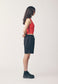 FINE RIB RACER BACK, RED WITH COCOA STRIPE
