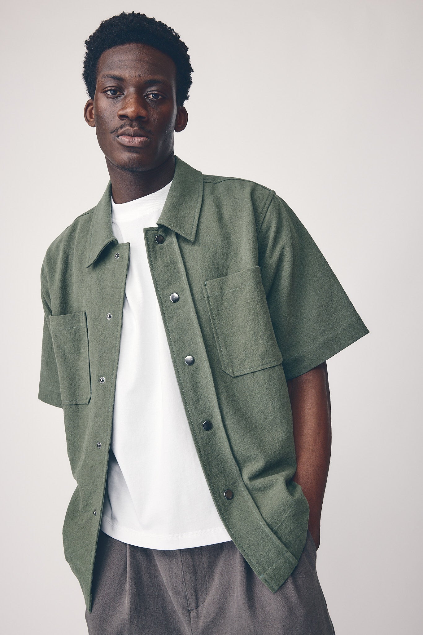 Mens Box Fit Overshirt, Khaki